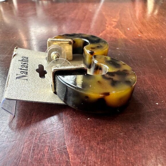 NWT Natasha Fat Tortoise Shell Colored Thick Hoops Lightweight - Picture 3 of 6